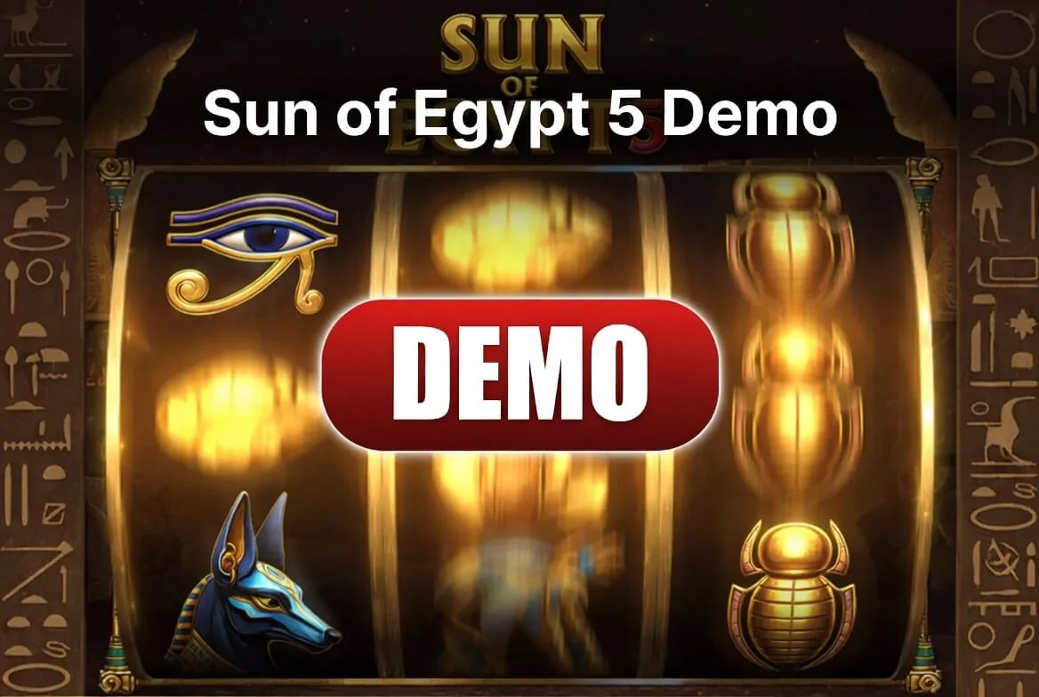 Sun of Egypt 5 demo — окно демо-версии слота с виртуальным балансом